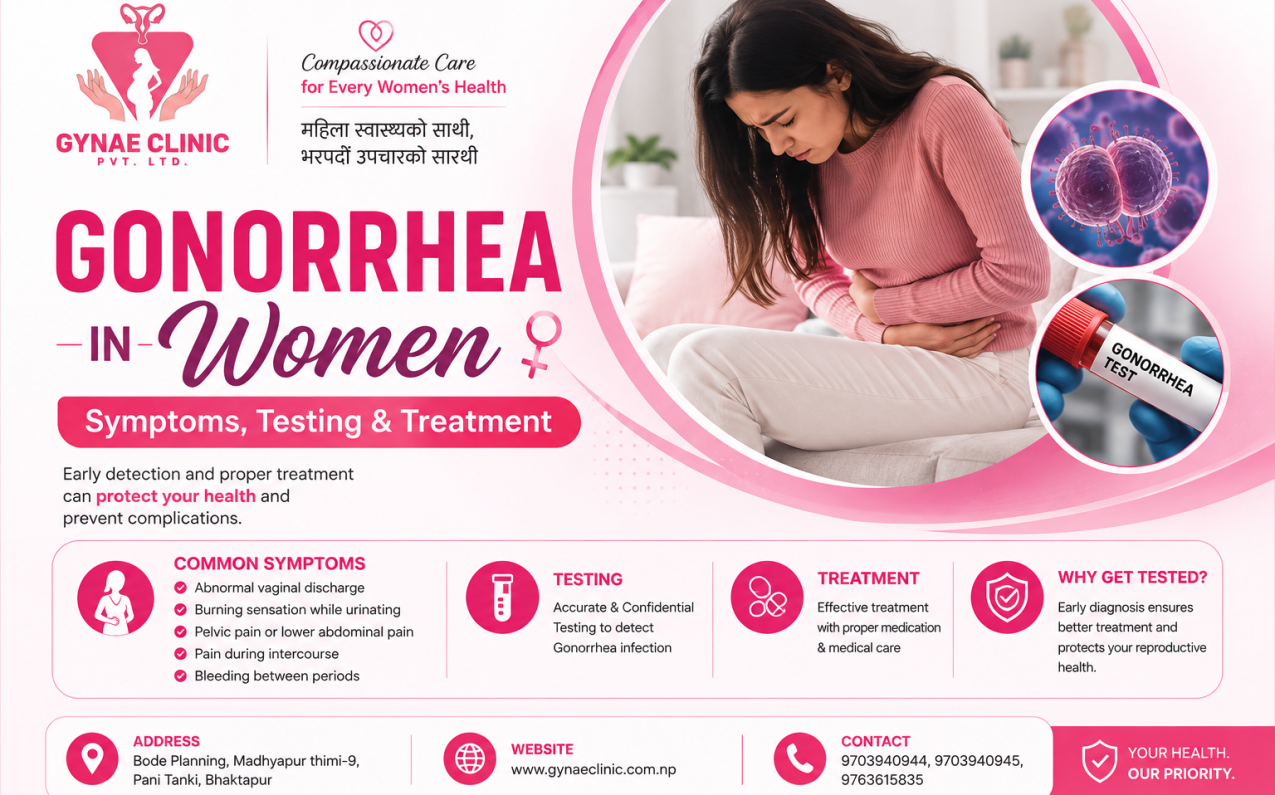 Gonorrhea in women symptoms, testing and treatment at Gynae Clinic Bhaktapur