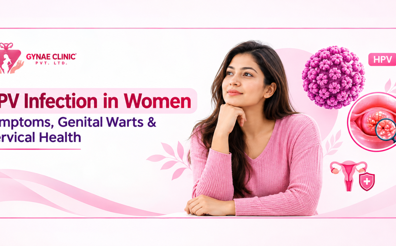 HPV infection in women showing information about symptoms, genital warts, HPV screening and cervical health.