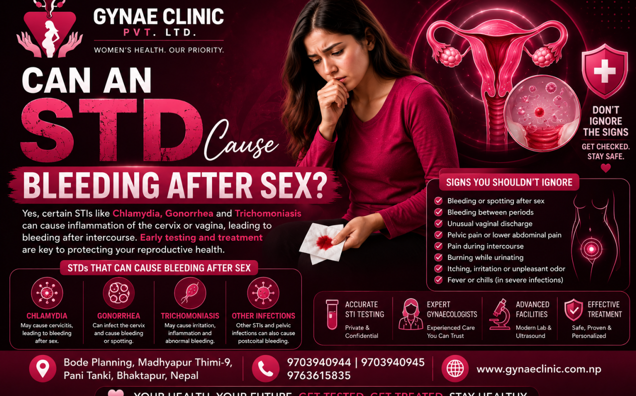 Can an STD cause bleeding after sex? STI symptoms and gynecological evaluation at Gynae Clinic Bhaktapur