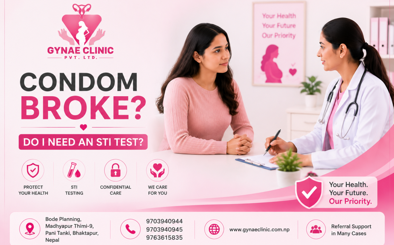 Confidential STI testing consultation after condom break at Gynae Clinic in Bhaktapur
