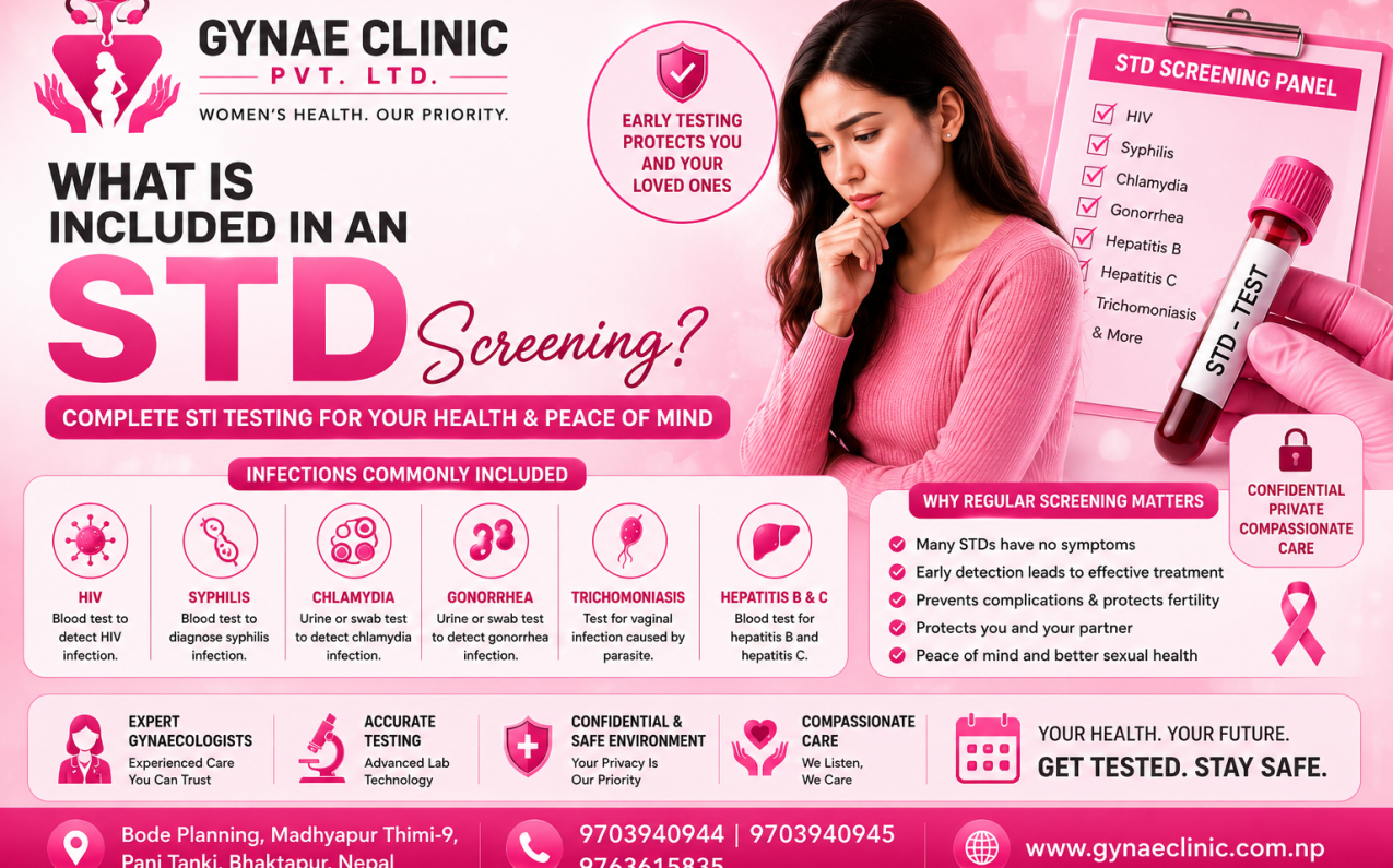 What is included in an STD screening? HIV, chlamydia, gonorrhea and STI testing at Gynae Clinic Bhaktapur