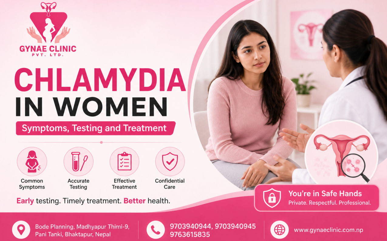 Woman receiving confidential chlamydia testing and sexual health consultation in Bhaktapur