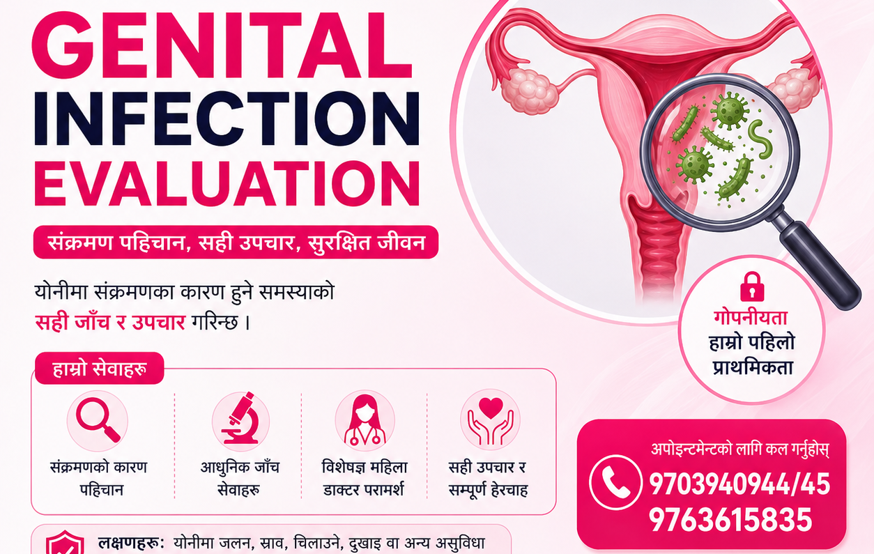 Genital infection evaluation and confidential gynecological consultation in Bhaktapur